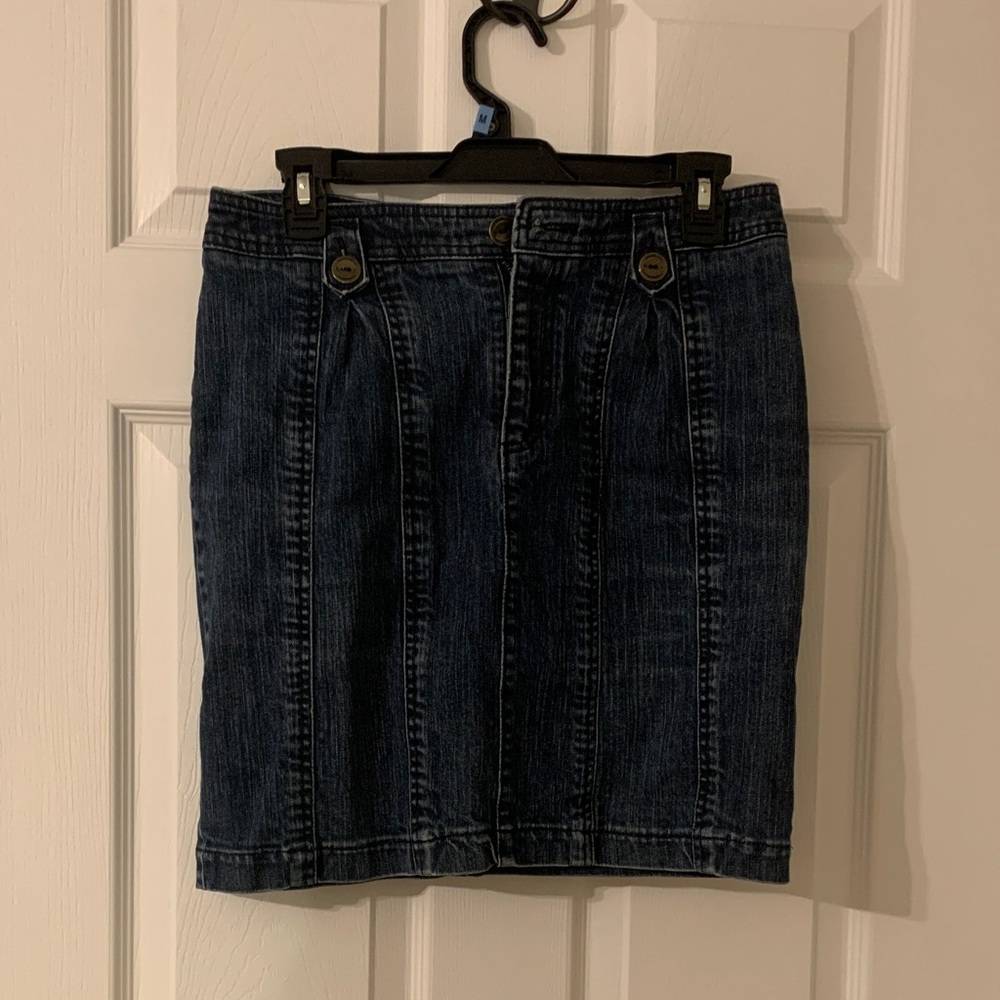 Pilcro and the Letterpress Dark Denim Pencil Skirt